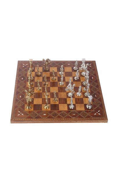 Gift Home Battal Boy Metal Roma Satranç Takımı Parlak Ve El Yapımı Masif Ahşa...