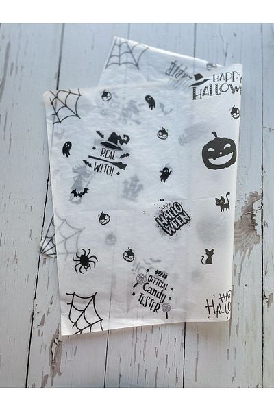 eylülün etiket fabrikası Halloween - Black Printed Tulle Paper / Wrapping Paper - 10 Pcs