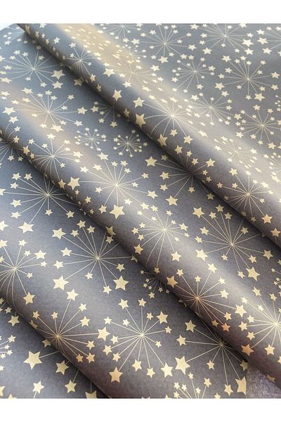 eylülün etiket fabrikası Black Background Gold Star Pattern Pelur Paper / Packaging Paper - 10 Pcs