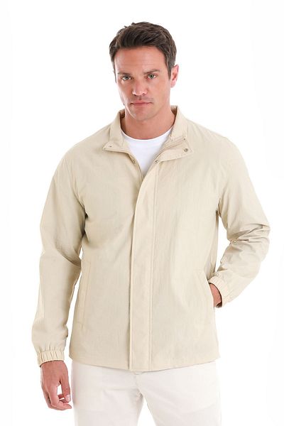 Hatemoğlu Beige Slim Fit Seasonal Straight Stand Collar Coat