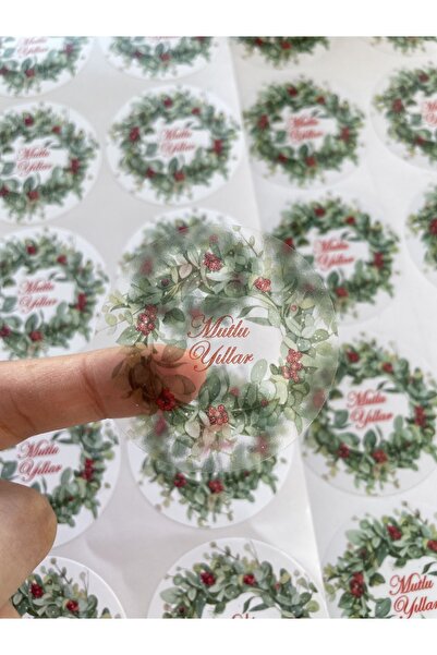 eylülün etiket fabrikası سنة جديدة سعيدة سنة جديدة 5 سم. مقاس استيكر شفاف - 50 قطعة