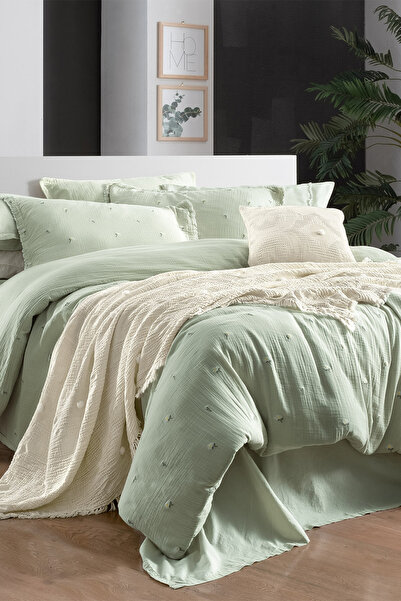 Sarev Latina Green Muslin Duvet Cover - Double, 100% Cotton, Mood Comfort Set