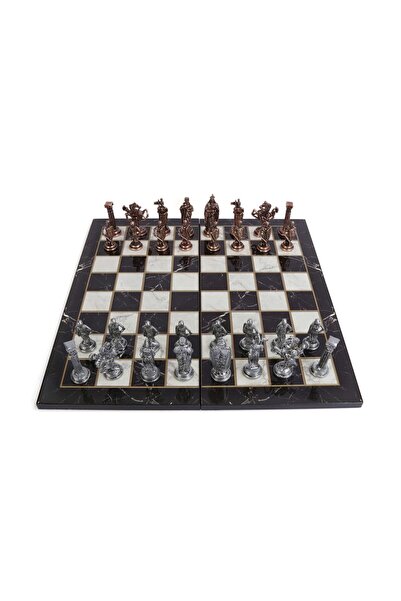 Gift Home İngiliz Antik Bakır Satranç Taşları Ve Katlanır Mermer Desenli Mdf ...