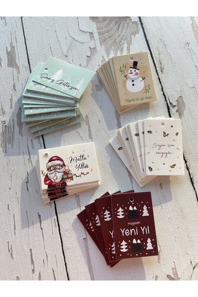 eylülün etiket fabrikası New Year's Card 6-4 Cm. Mixed 5 Models / Turkish Models (WITH HOLE) - 50 Pieces