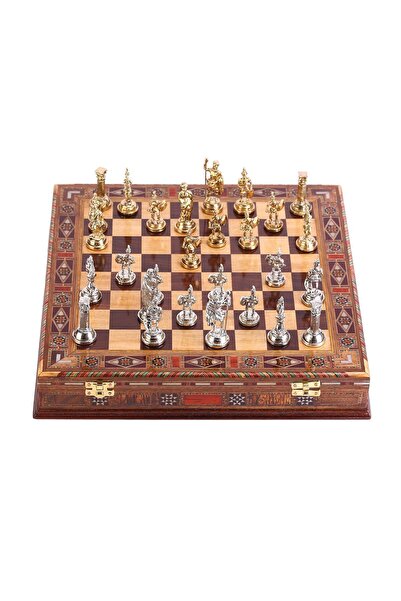 Gift Home Orta Boy Metal Roma Satranç Takımı Parlak ve El Yapımı Masif Ahşap ...