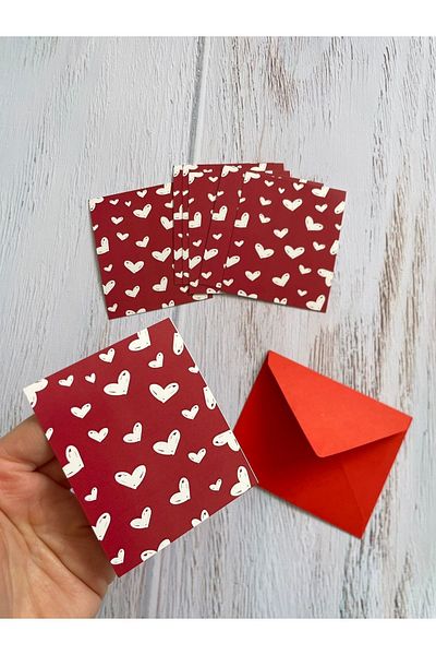 eylülün etiket fabrikası Valentine's Day Themed Note -Thank You -White Heart Envelope Card and Red Envelope/30 Pieces