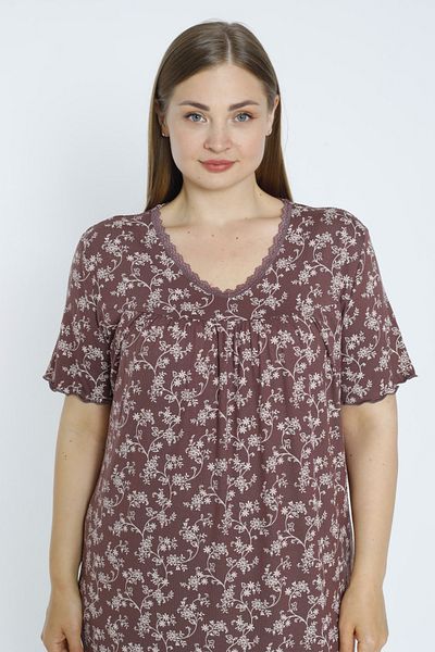 Lagertha by İntensive Plus Size Patterned Lace Stretchy Viscose Short Sleeve Nightgown