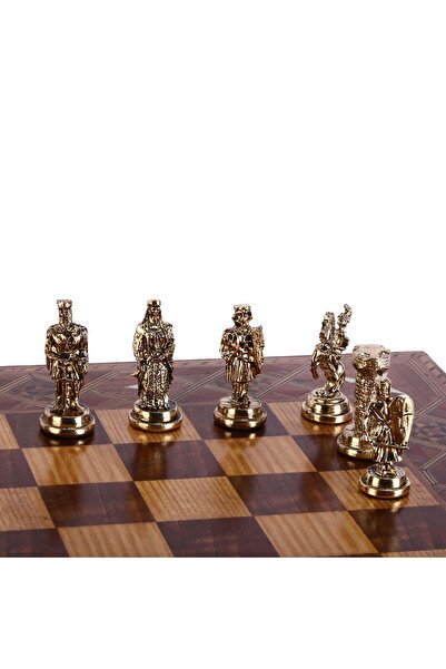 Gift Home Orta Boy Metal Osmanlı Bizans Satranç Takımı Parlak Ve El Yapımı Masif Ahşap Sandıklı Satranç Tahta