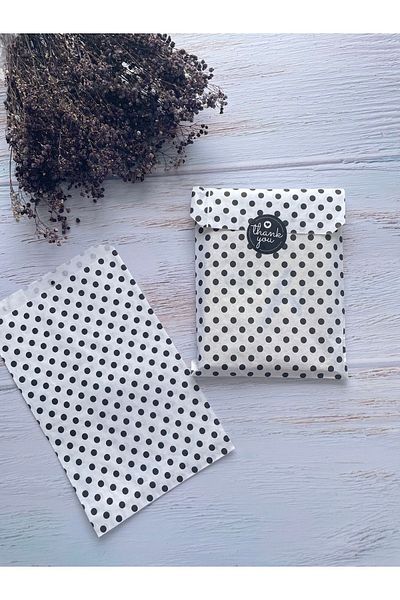 eylülün etiket fabrikası White Envelope Package with Black Polka Dots - Gift Package - 11x20 cm. 20 pieces