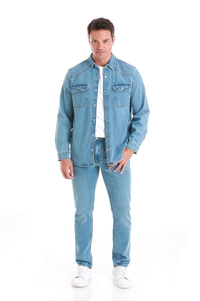 Hatemoğlu Μακρυμάνικο πουκάμισο Comfort 100% Cotton Blue Slim Fit