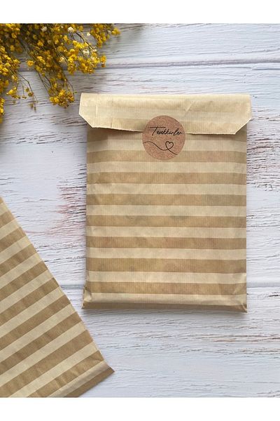 eylülün etiket fabrikası Gold Striped Kraft Envelope Package - Gift Package - 18x30 cm. 10 units