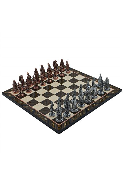 Gift Home Gifthome Metal Satranç Takımı/seti; Büyük, Osmanlı, Antik Taş Ve Ceviz Desenli Satranç Tahtası