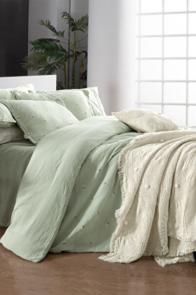 Sarev Latina Green Muslin Duvet Cover - Double, 100% Cotton, Mood Comfort Set