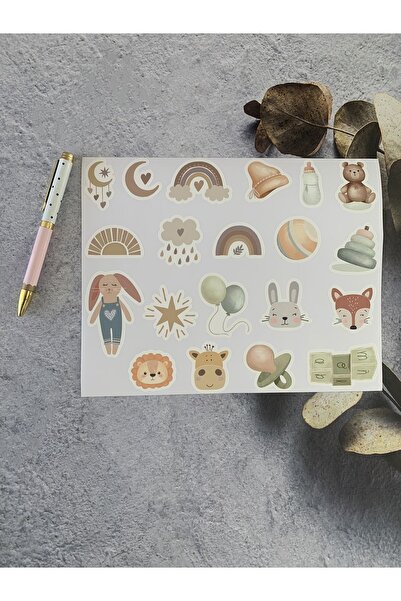 eylülün etiket fabrikası طقم أطفال - طقم بوهيمي - استيكر غير شفاف - (طقم 2 / 40 ملصق)