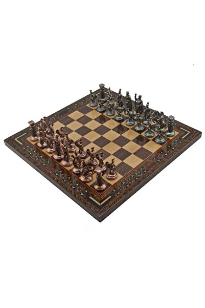 Gift Home Gifthome Metal Satranç Takımı Orta Roma Antik Taş Ve Ceviz Düz Masi...