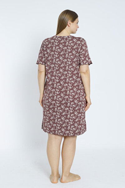 Lagertha by İntensive στάμπα δαντέλα κοντομάνικο ελαστικό νυχτικό από βισκόζη συν μέγεθος