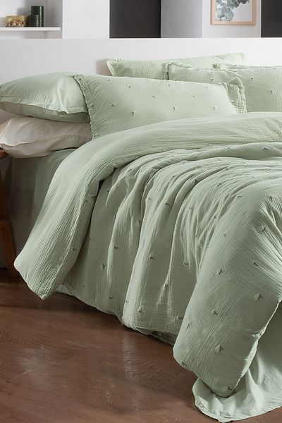Sarev Latina Green Muslin Duvet Cover - Double, 100% Cotton, Mood Comfort Set