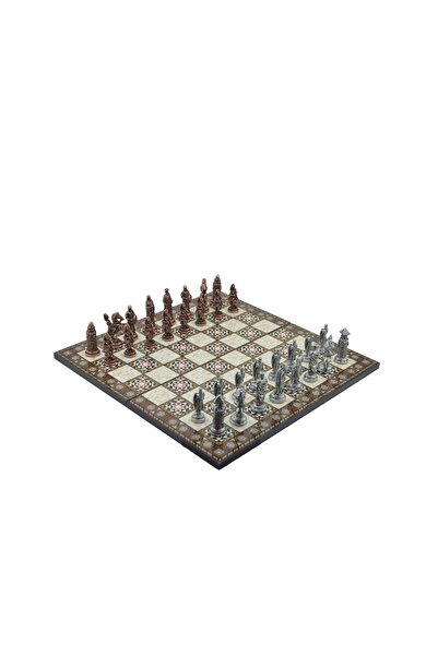 Gift Home Gifthome Metal Satranç Takımı Battal Ispanyol Antik Sedef Desenli Satranç Tahtası