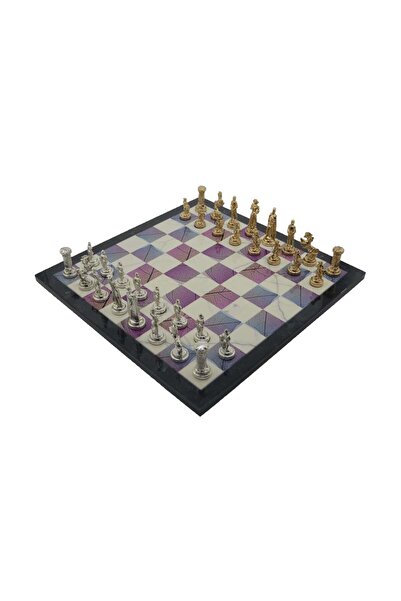 Gift Home GiftHome Orta Boy Metal İNGİLİZ Satranç Takımı Parlak ve Mermer Des...