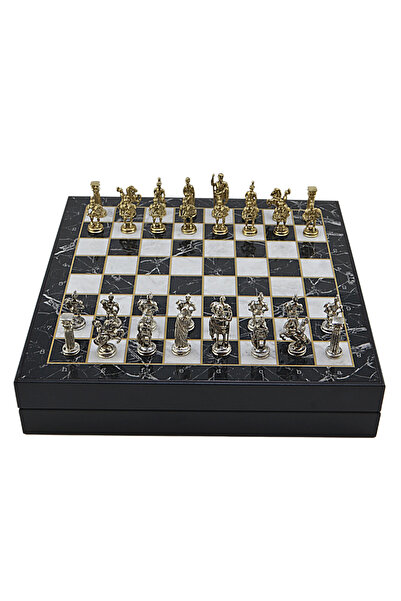 Gift Home GiftHome Orta Boy Metal ROMA İMPARATORLUĞU Satranç Takımı Parlak ve...