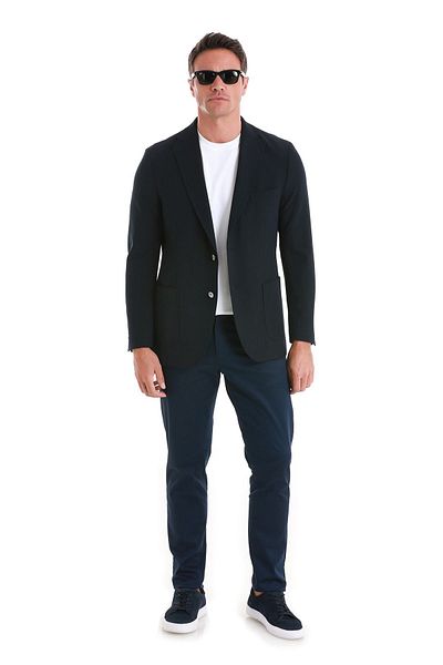 Hatemoğlu Navy Blue Slim Fit Casual Jacket - Plain Mono Collar