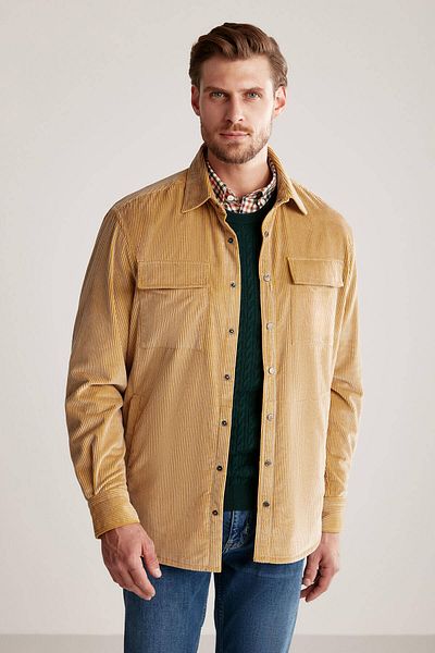Hemington Yellow Velvet Shirt with Metal Buttons