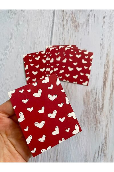 eylülün etiket fabrikası Valentine's Day Note / Thank You / Envelope Card 6,7-8,2 cmClaret Red Background with White Hearts - 30 Pieces