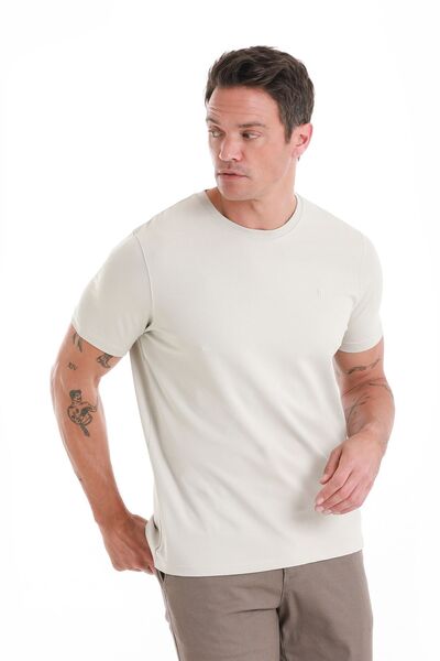 Hatemoğlu Екрю велосипедний комір бавовняний трикотаж Regular Fit футболка