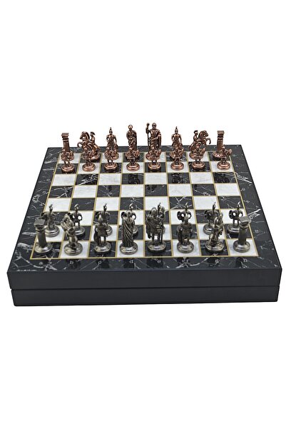 Gift Home Gifthome Orta Boy Metal Roma Satranç Takımı Antik Ve Mermer Desenli...