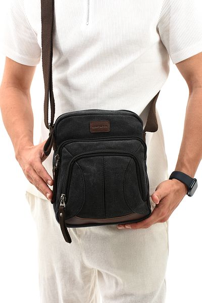 Fiyaka eba-5067 Μαύρη πάνινη τσάντα ώμου - Messenger Bag με λουράκι