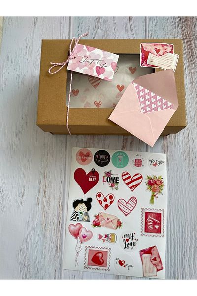 eylülün etiket fabrikası Valentine's Day Large Packing Set/ Sticker, Perforated Label, Card and Pink Envelope -20 pieces each