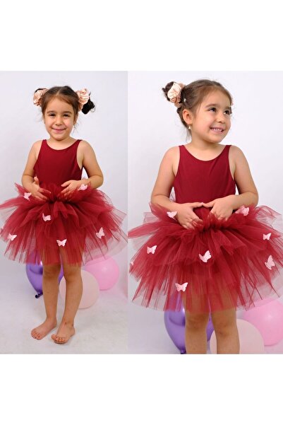 sara tasarım Kelebek Detaylı Tütü Etekli Kız Çocuk Balerin Elbise