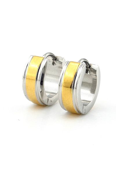 Solfera Men's Earrings - Yellow Stripe, Silver Color, 13mm Diameter, Stainless Steel Hoop ER107