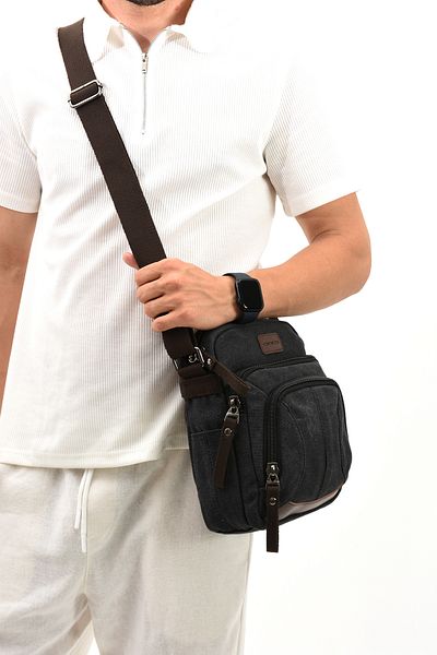 Fiyaka eba-5067 Μαύρη πάνινη τσάντα ώμου - Messenger Bag με λουράκι