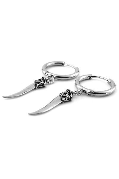 Solfera Unisex Men's Earrings - Wolf Tooth, Stainless Surgical Steel Hoop, ER114