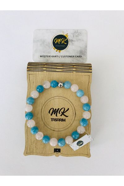 MK tasarım Real Blue - Pink (Rose) Quartz Bracelet MKT 1200003