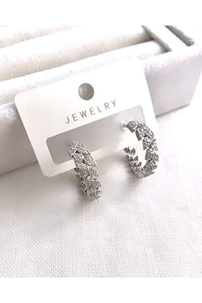 VNS Accessories Imported Zircon Stone Series Leaf Hoop Earrings (2 cm)