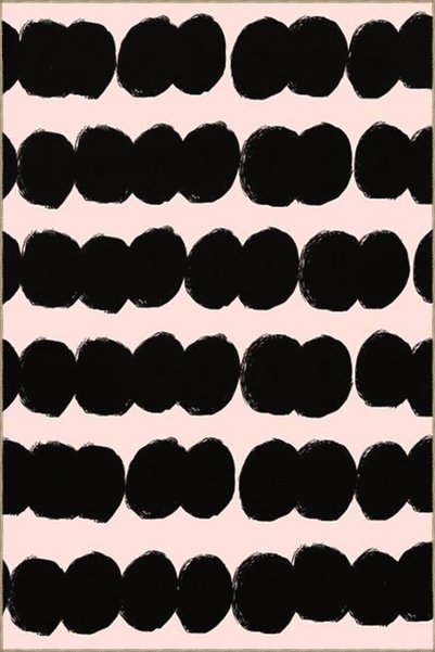 Rugs Modern Halı Covor cu țesătură cu model cu bile negre pe fond roz și covo...