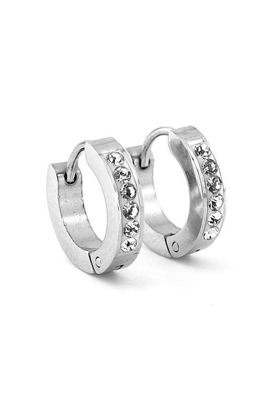 Solfera Unisex Men's Earrings - Shiny Zircon Stone, Silver Color, Steel Ring ER109