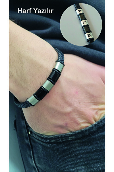 Satürn Silver Kuyumculuk Siyah Deri Bileklik Erkek Bileklik Örgü Modeli Klips...