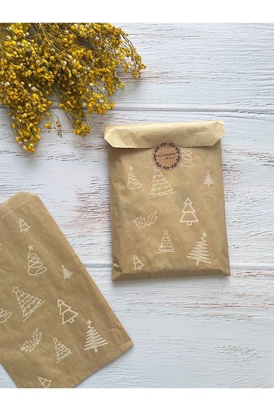 eylülün etiket fabrikası White Pine Tree Kraft Envelope Package - New Year's Gift Package - 11x20 cm. 10 units