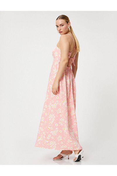 Koton Daisy Strap Linen Blended Long Dress with Bow Detail