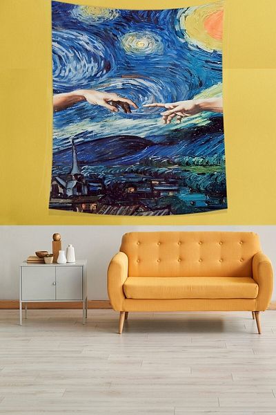 on the clouds Van Gogh Adam's Creation Themed Stain Resistant Fabric Wall Cloth Wall Tapestry Tapestry