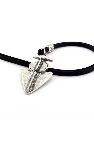 Solfera Warrior Warrior Spear Tip Antiqued Metal Leather Men's Necklace - Q0893