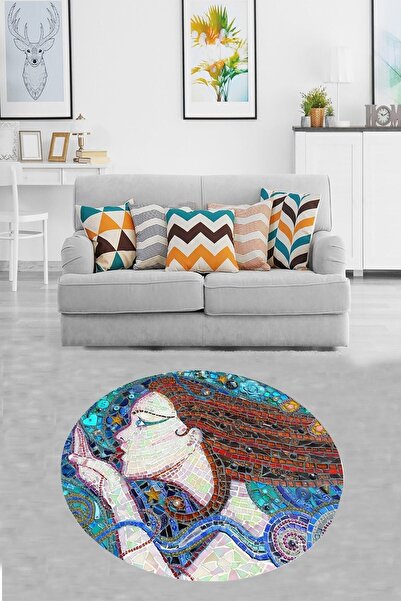 on the clouds Mozaik Desenli Deniz Kızı Dijital Baskı Yıkanabilir Kaymaz Taba...