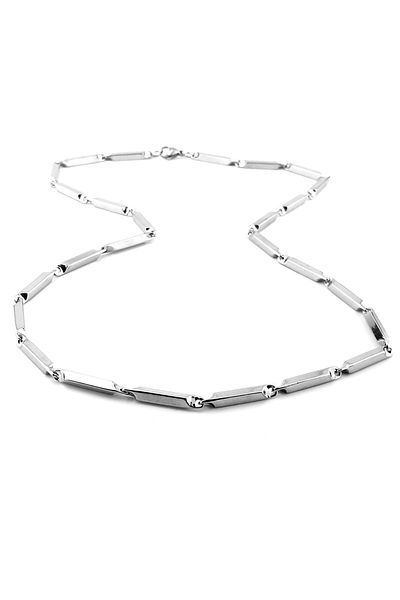 Solfera Men's Necklace - Bar Bar Shaped, Silver Color, Stainless Steel Q0884