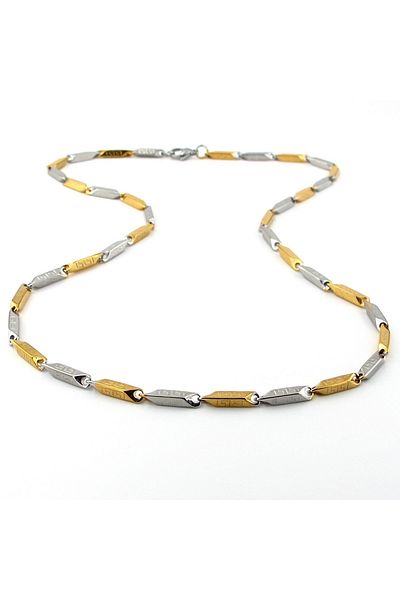 Solfera Men's Necklace - Bar Stick Greek Pattern, Yellow and Silver Color, Stainless Steel Q0882