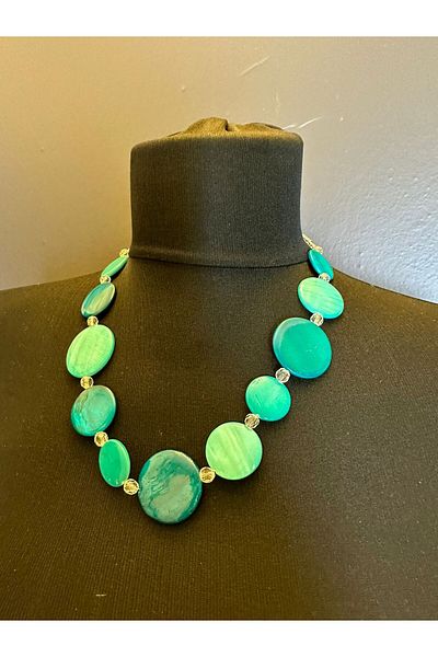 Gönülden Tasarım Turquoise Glass Stone Women's Necklace - Size 22