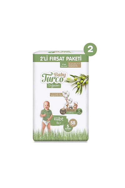 Baby Turco Doğadan Economic Opportunity Pack of 2 - Panty Diaper Size 5 Junior 116 Pieces