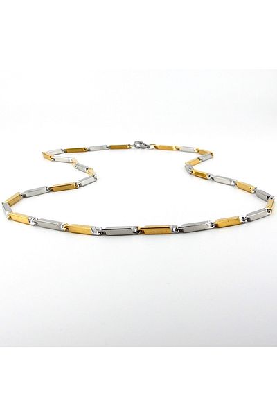 Solfera Yellow and Silver Color Stainless Steel Men's Necklace - Bar Bar Shaped Q0881